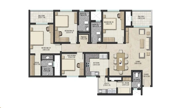 4 BHK Floor Plan in Sattva Hamlet